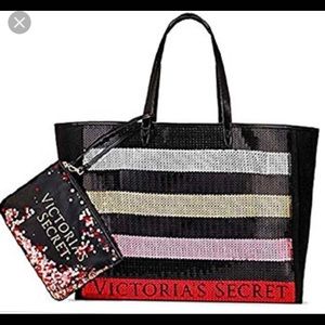 NWT Victoria Secret sequin tote with mini bag